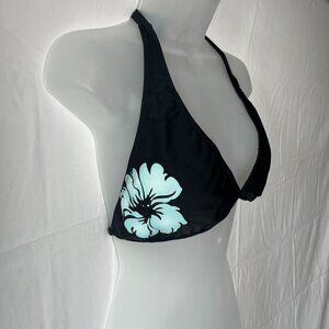 Deb Bikini Halter Top black With blue Hibiscus flower